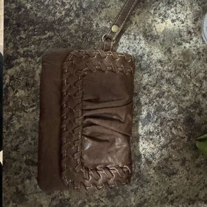 Brown leather wristlet new condition